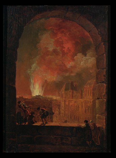 Fire at the Opera of the Palais-Royal, View from the Louvre, 1781 by Hubert Robert